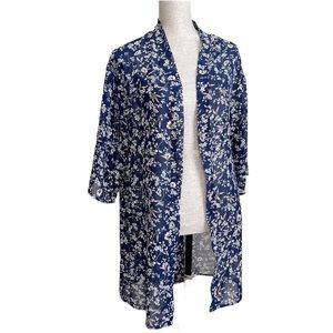 Wallflower Floral Kimono Sheer Open Cardigan Cover Up Blue Ditsy Floral Small